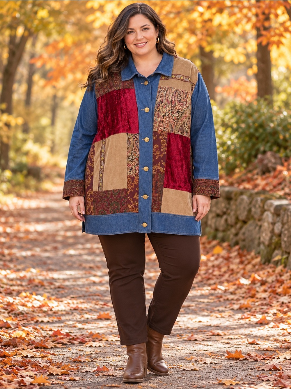 White Stag Plus Patchwork Button Up Shirt Jacket 22W/24W Boho Artsy Fall Layer